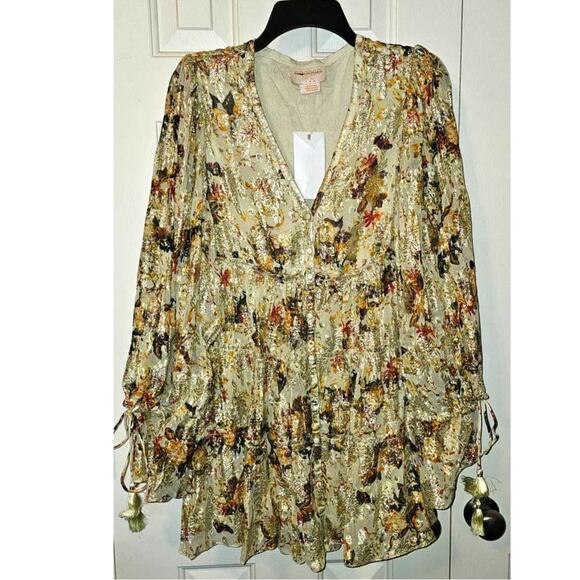 New Free People Rococco Sands Cara Mini Dress $383 SMALL Ivory Tiered Metallic - Picture 6 of 8